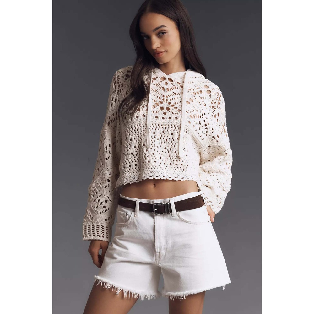 AGOLDE Parker High Rise Cutoff Denim Shorts Cream White Size 24 Raw Hem